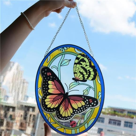 Butterfly Stained Glass Window Hangings Suncatcher Monarch Butterfly Decor - Picture 4 of 6